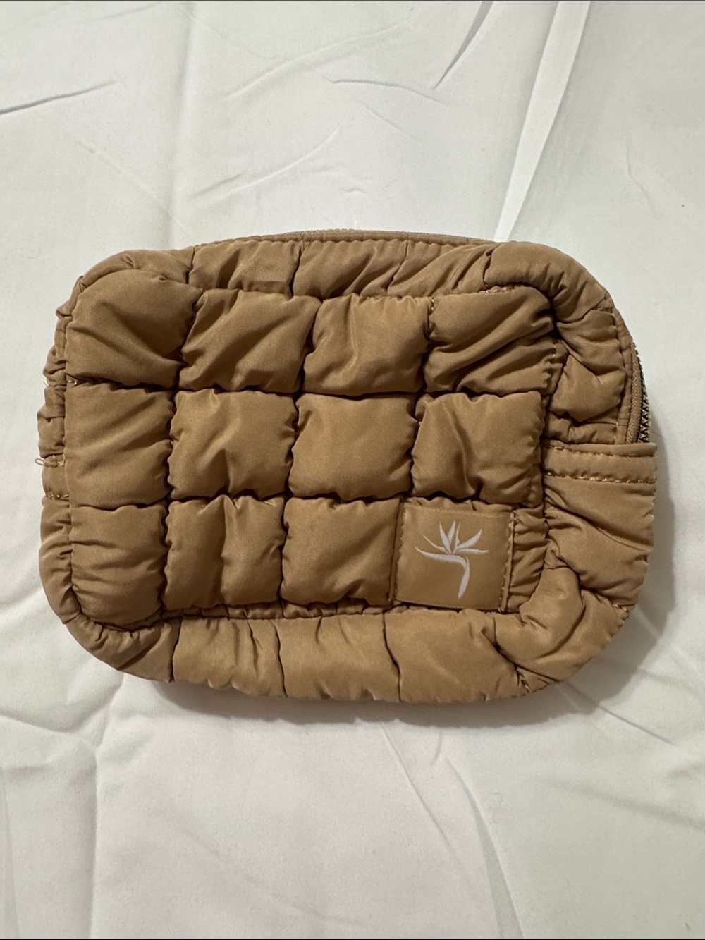 Quilted Puffer Cosmetic Pouch in Camel
